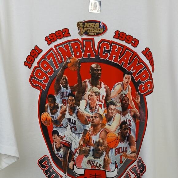 Chicago Bulls SZ XL VTG Single Stitch 1997 NBA Finals White Tee Shirt NEW - Picture 2 of 7